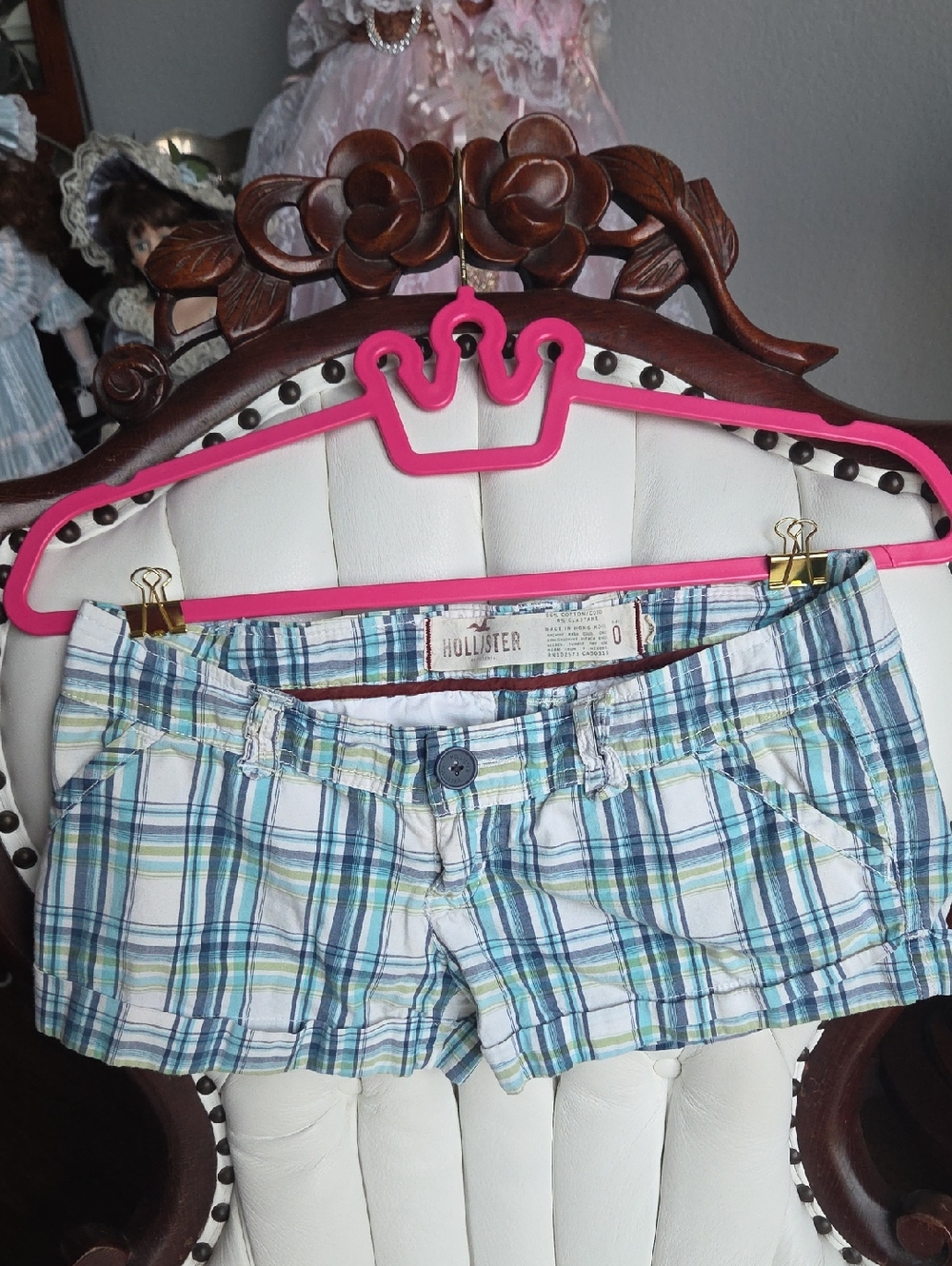Vintage Y2k Hollister Blue, Green & White Plaid Cotton Shorts